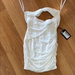 Angel Biba White Ruched Bodycon Mini Dress